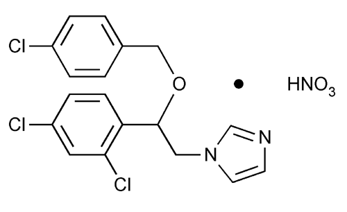 Econazole Nitrate. Click to View Image. C18H15Cl3N2O·HNO3 444.70. 1H-Imidazole, 1-[2-[(4-chlorophenyl)methoxy-]2-(2,4-dichlorophenyl)[ethyl]-, mononitrate, 